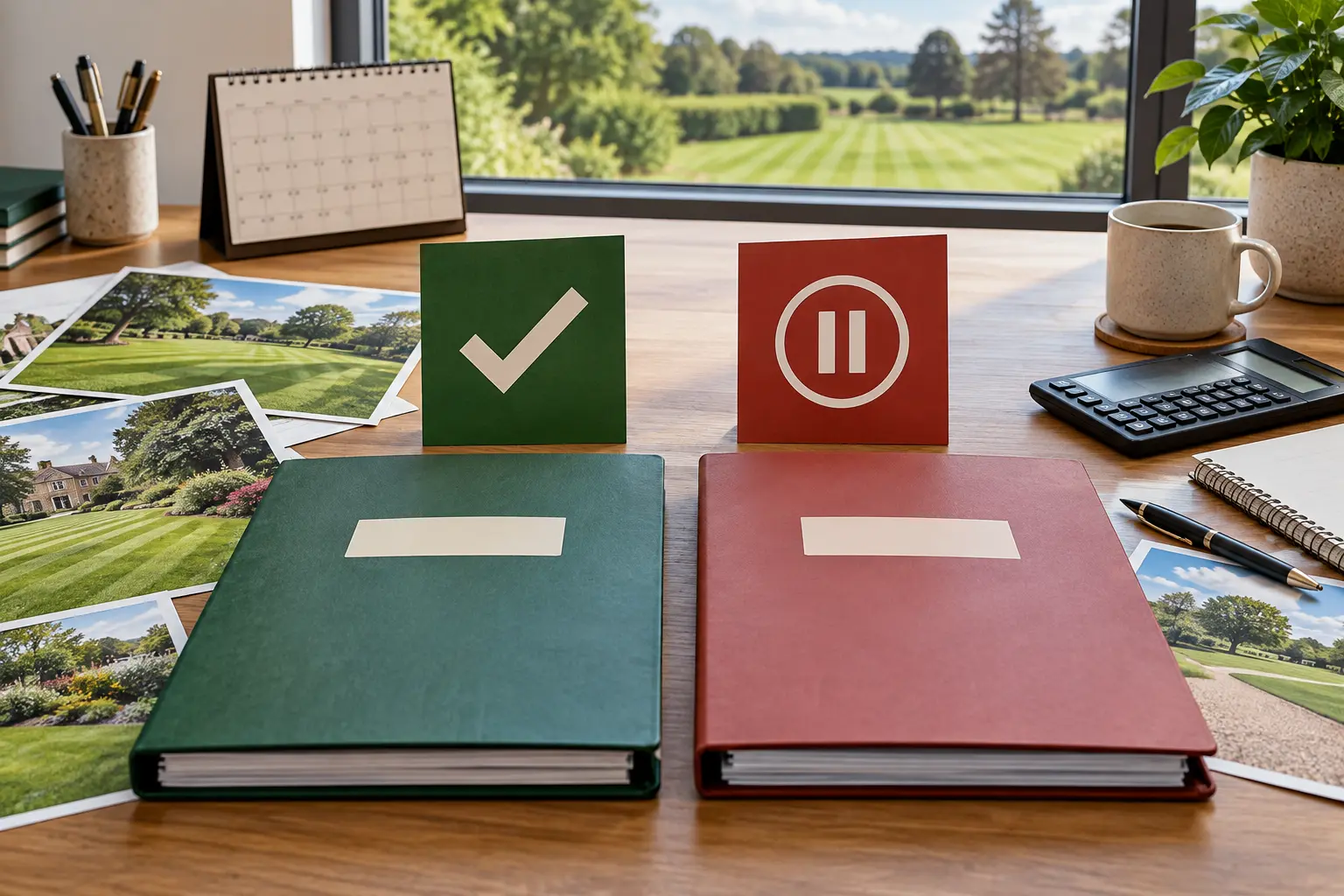 Two grounds contract folders arranged for a bid or no-bid decision