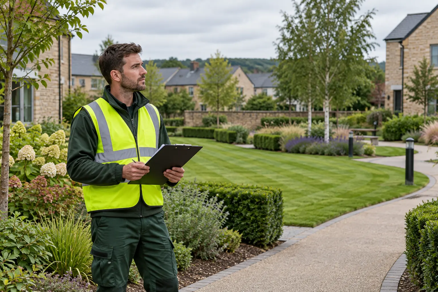 Grounds contractor carrying out a commercial site survey