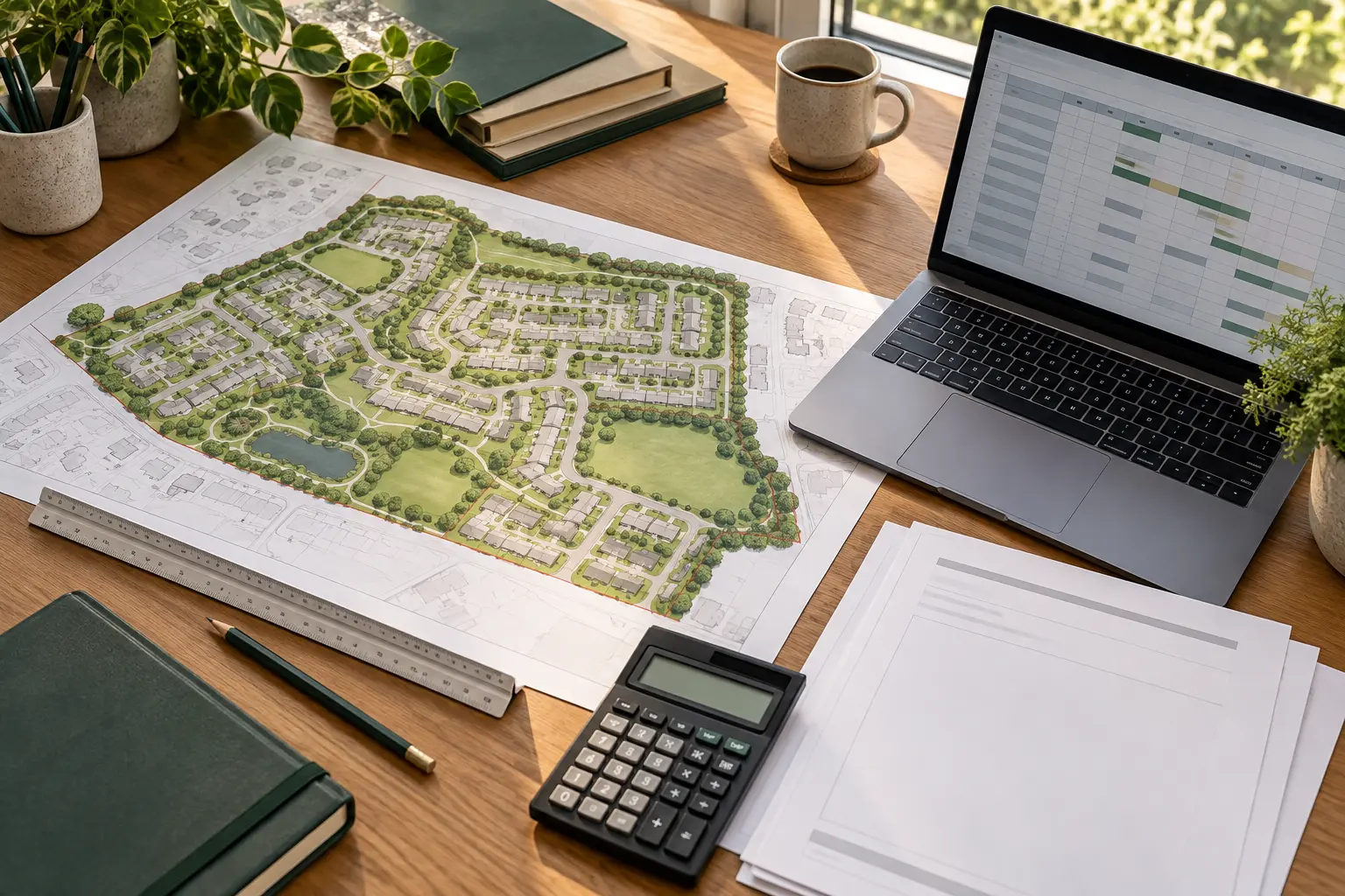 Site plan, spreadsheet and calculator prepared for contract pricing